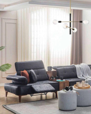 Ecksofa L-Form Sofa Luxus Eck Kunstleder Wohnzimmer Polyester Schwarz