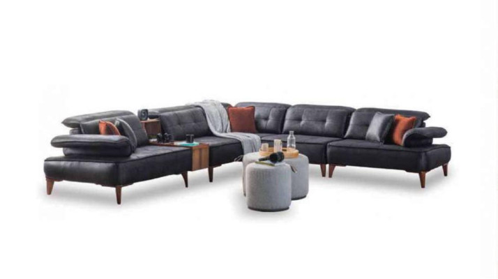 Ecksofa L-Form Sofa Luxus Eck Kunstleder Wohnzimmer Polyester Schwarz