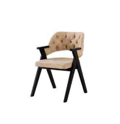 Beige Stuhl  weicher Sitz im Rund Chesterfield auf Holzbeinen Sessel Lehnstuhl