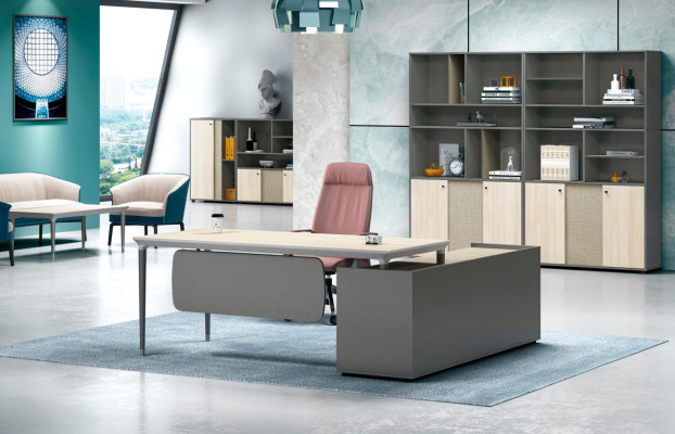 Arbeitszimmermöbel Komplettbüro Arbeitstisch Büroschrank Grau Holz Set
