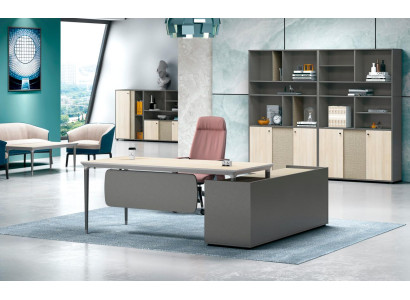 Arbeitszimmermöbel Komplettbüro Arbeitstisch Büroschrank Grau Holz Set