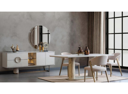 Essgarnitur Esszimmer Set 8tlg. Einrichtung Wohnzimmer Tisch 6 Stühle Kommode