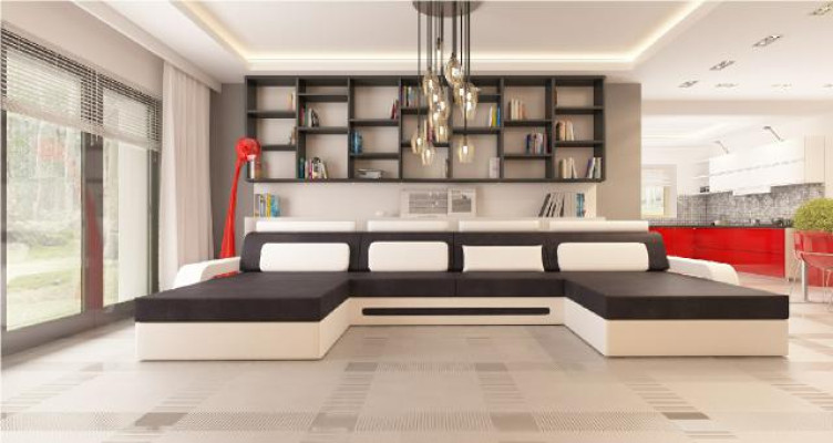 XXL BIG Wohnlandschaft U Form Ecksofa Sofa Couch Polster Garnitur Textil Stoff