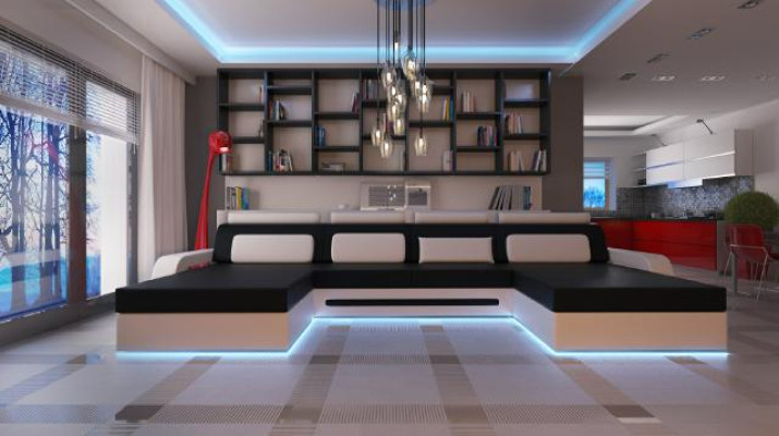 XXL BIG Wohnlandschaft U Form Ecksofa Sofa Couch Polster Garnitur Textil Stoff
