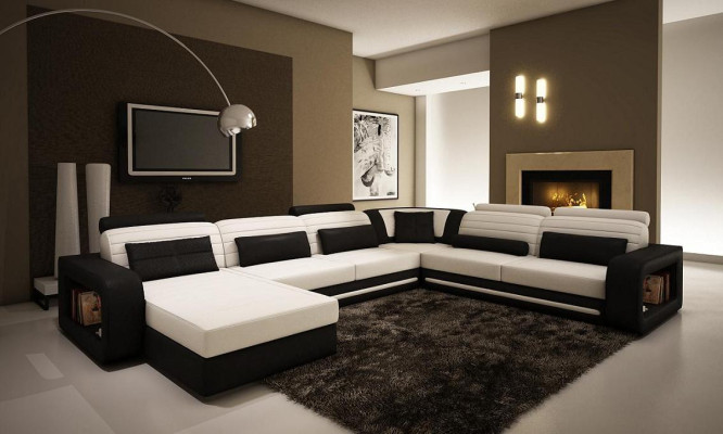 XXL Wohnlandschaft Couch Sofa Polster Garnitur Big Leder Textil Stoff Ecke Eck