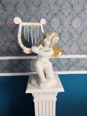 Figur Skulptur Statue Engel Deko Harfe 60cm Design Accessoire Dekoration Statuen