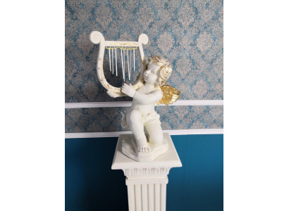Figur Skulptur Statue Engel Deko Harfe 60cm Design Accessoire Dekoration Statuen