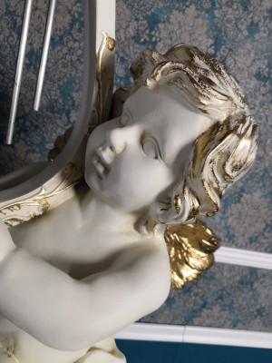 Figur Skulptur Statue Engel Deko Harfe 60cm Design Accessoire Dekoration Statuen
