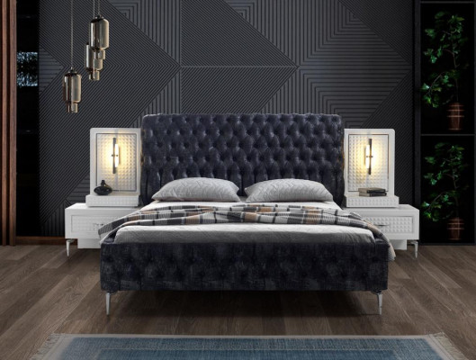 Schlafzimmer Bett 2x Nachttisch 5 tlg.Set Design Modern Luxus neu weiß