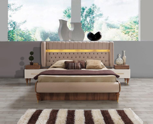 Bett Schlafzimmer Luxus Doppelbett Beige Modern Design Betten Hotel