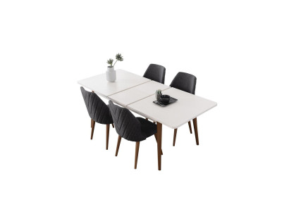 Esszimmer Set Weißer Esstisch 4x Polsterstühle Luxus Holztisch 5tlg Set