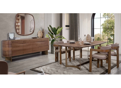 Esszimmer Set Esstisch 4x Stühle Kommode Spiegel Modern Set Braun Essgruppe