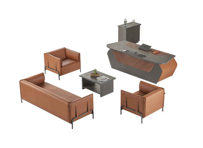Arbeitszimmer Designer Garnitur 3-Sitzer 2x Sessel Bürotisch Kommode