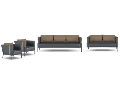 Arbeitszimmer Designer Sitzmöbel Luxuriöser 3-Sitzer 2x Sessel Zweisitzer