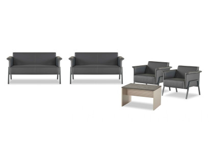 Arbeitszimmer Dunkelgrauer Kaffeetisch Edle 2-Sitzer 2x Lehnsessel Set