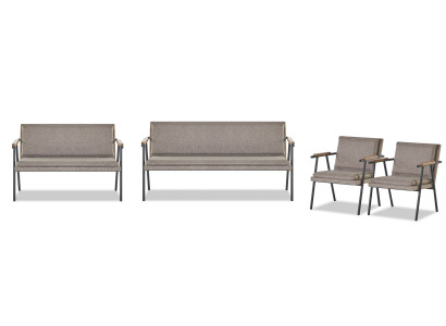 Arbeitszimmer Sitzmöbel Grauer Dreisitzer 2-Sitzer 2x Textil Sessel 4tlg