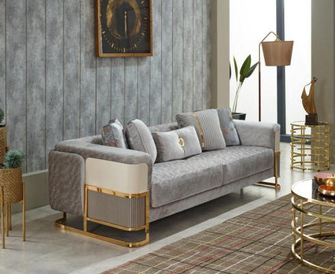 Stoffsofa Luxus Dreisitzer Sofa 3 Sitzer Polstersofa Couch Grau Stoff