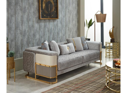 Stoffsofa Luxus Dreisitzer Sofa 3 Sitzer Polstersofa Couch Grau Stoff