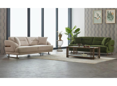 Stoffsofa Garnitur Dreisitzer Sofa Polstersofa Couch Beige Grün Stoff