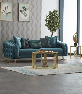 Stoffsofa Couch Dreisitzer Sofa 3 Sitzer Polstersofa Blau Moderne