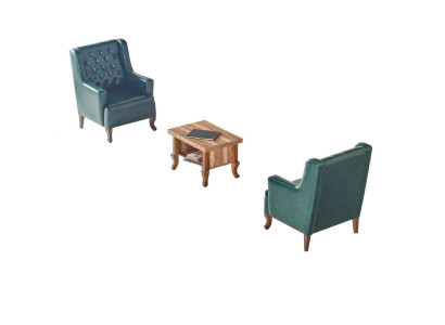 Sitzmöbel Set Chesterfield Sessel Grün Couchtisch Braun Leder Klassisch