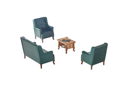 Sitzmöbel Klassisch Chesterfield Grün Set 3-Sitzer Sessel Couchtisch Braun