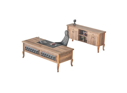 Büroeinrichtung Bürotisch Chefsessel Sideboard Stauraum Klassisch Braun