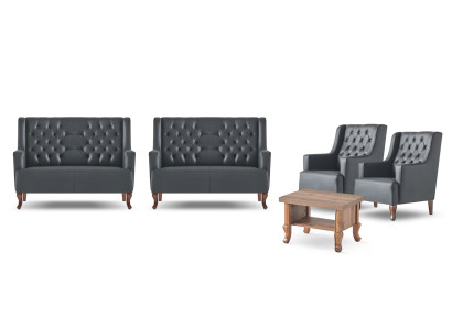Sitzmöbel Schwarz Set 2-Sitzer Sessel Couchtisch Chesterfield Komplett