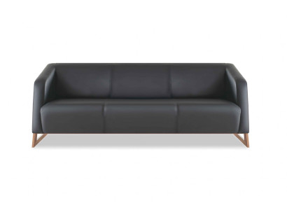Ledersofa 3-Sitzer Modern Schwarz Leder Holz Dreisitzig Couch Armlehnen