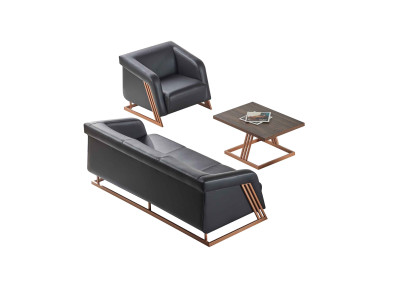 Sitzmöbel Set Ledersofas 3-Sitzer Sessel Sofa Holz Couchtisch Edelstahl