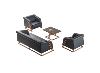 Sitzmöbel Sofa Set Schwarz 3-Sitzer Sessel Couchtisch Ledersofas Holz