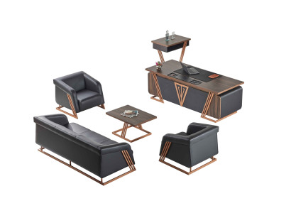 Arbeitszimmer-Set Büroeinrichtung Schreibtisch Beistelltisch Ledersofas
