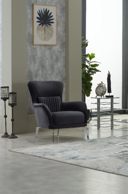 Wohnzimmer Sessel Polstersessel Einsitzer Stoff Grau Sitzer Design Möbel