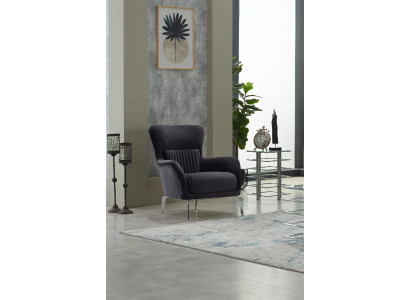 Wohnzimmer Sessel Polstersessel Einsitzer Stoff Grau Sitzer Design Möbel