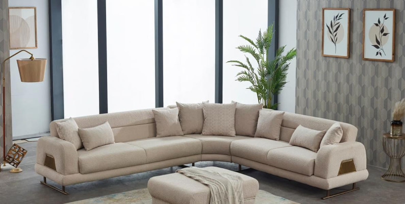 Ecksofa L form Sofa Polstersofa Stoffsofa Beige Couch Moderne Eck