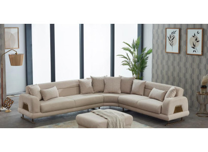 Ecksofa L form Sofa Polstersofa Stoffsofa Beige Couch Moderne Eck