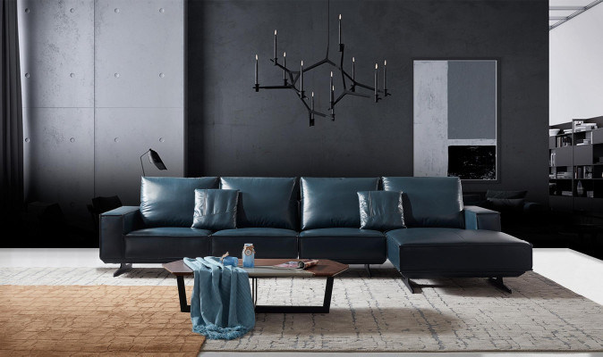 Design Wohnlandschaft Polster Ecksofa Couch Sofa Garnitur Leder Couchen Blaue