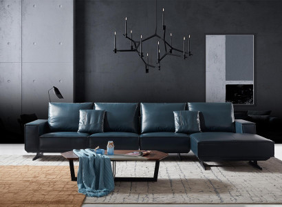 Design Wohnlandschaft Polster Ecksofa Couch Sofa Garnitur Leder Couchen Blaue