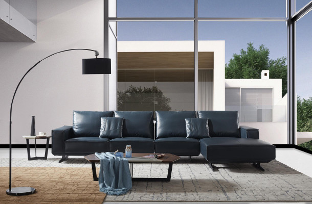 Design Wohnlandschaft Polster Ecksofa Couch Sofa Garnitur Leder Couchen Blaue
