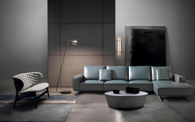 Design Wohnlandschaft Polster Ecksofa Couch Sofa Garnitur Leder Couchen Blaue