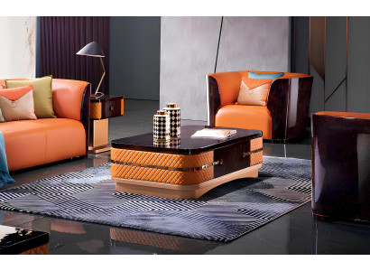Couchtisch Tisch Leder Stein Sofa Beistell Luxus Tische Orange Wohnzimmer Neu