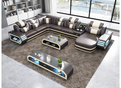 Ecksofa U Form Couchtisch Wohnlandschaft Polster Eckcouch Couch Leder Ecksofa