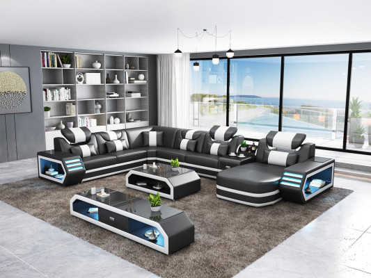 Ecksofa U Form Couchtisch Wohnlandschaft Polster Eckcouch Couch Leder Ecksofa