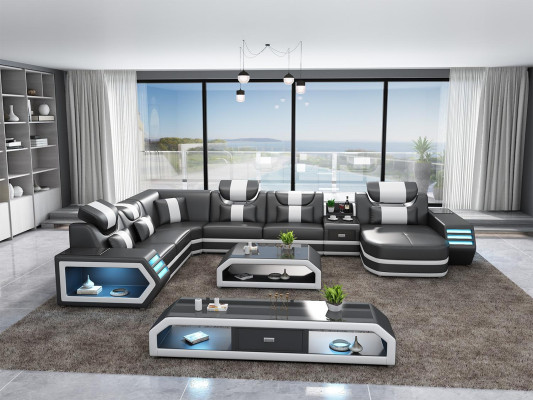 Ecksofa U Form Couchtisch Wohnlandschaft Polster Eckcouch Couch Leder Ecksofa