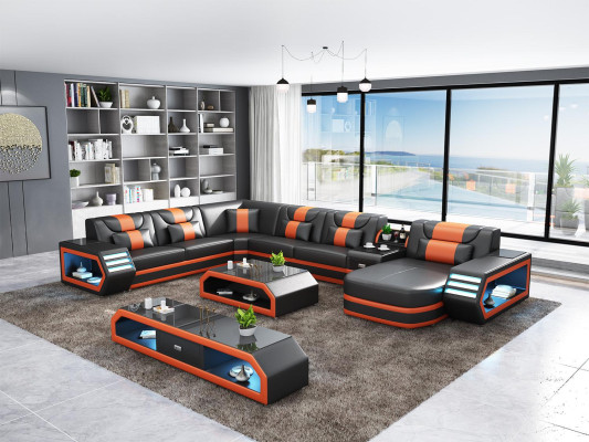Ecksofa U Form Couchtisch Wohnlandschaft Polster Eckcouch Couch Leder Ecksofa