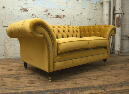 Zweisitzer Couch Polster Design Sofa 2er Sitz Sofas Zimmer Chesterfield Gelb
