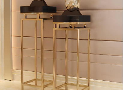 Design Ständer Blumen Stand Säulen Möbel Edelstahl Hochglanz Ablagen 2tlg. Set