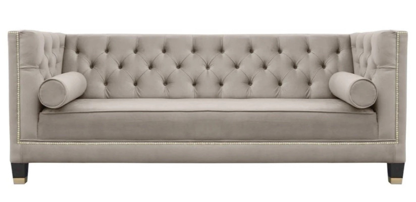 Chesterfield Dreisitzer Stoff Wohnzimmer Beige Design Couchen Polster Sofa Sofas