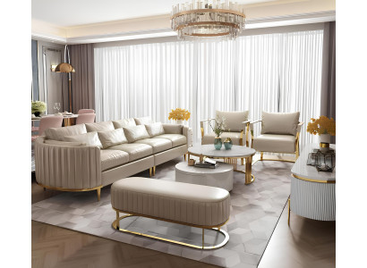 Ledersofa Sofa Couch Polster 5tlg. Wohnzimmer Set Garnitur Couchen Set Polster
