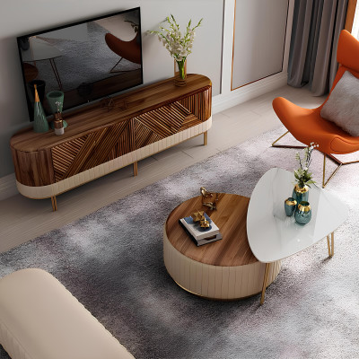 Design rtv Tisch Side Board Klassisch Low Tische Kunstleder Metall Wohnzimmer